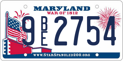 MD license plate 9BE2754
