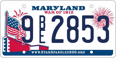MD license plate 9BE2853