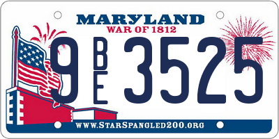 MD license plate 9BE3525