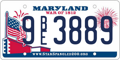 MD license plate 9BE3889