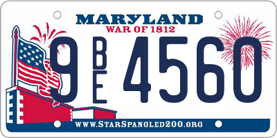 MD license plate 9BE4560