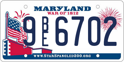 MD license plate 9BE6702