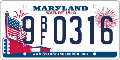 MD license plate 9BF0316