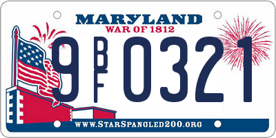 MD license plate 9BF0321