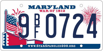 MD license plate 9BF0724