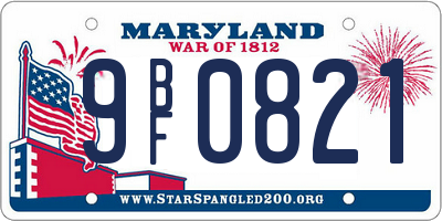 MD license plate 9BF0821