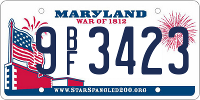 MD license plate 9BF3423