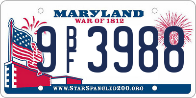 MD license plate 9BF3988