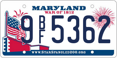 MD license plate 9BF5362