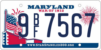 MD license plate 9BF7567
