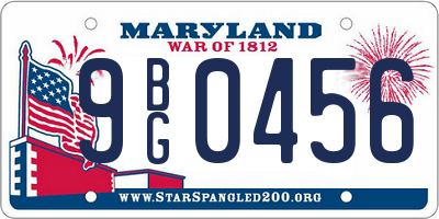 MD license plate 9BG0456