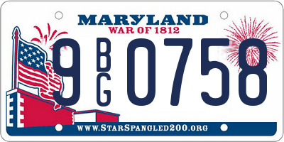 MD license plate 9BG0758