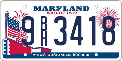 MD license plate 9BH3418