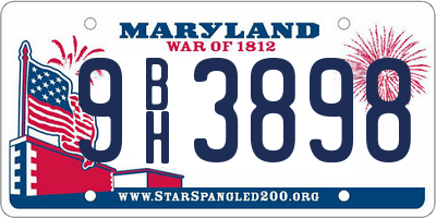 MD license plate 9BH3898