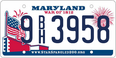 MD license plate 9BH3958