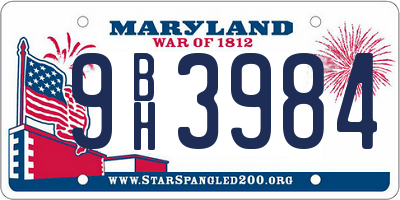 MD license plate 9BH3984