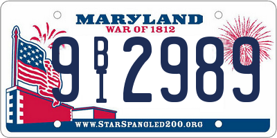 MD license plate 9BI2989
