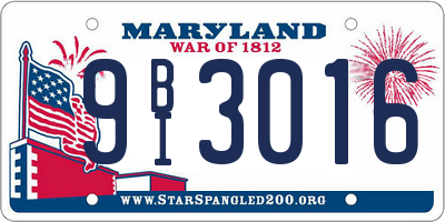 MD license plate 9BI3016