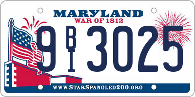 MD license plate 9BI3025