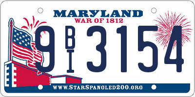 MD license plate 9BI3154
