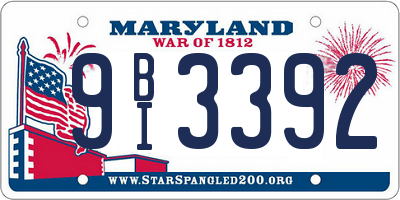 MD license plate 9BI3392
