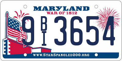 MD license plate 9BI3654