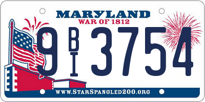MD license plate 9BI3754