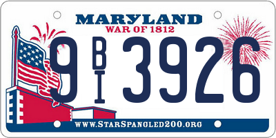 MD license plate 9BI3926
