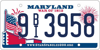 MD license plate 9BI3958