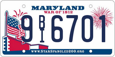 MD license plate 9BI6701