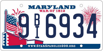 MD license plate 9BI6934