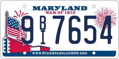 MD license plate 9BI7654