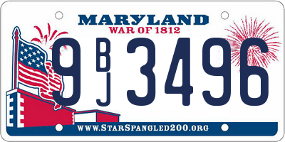 MD license plate 9BJ3496