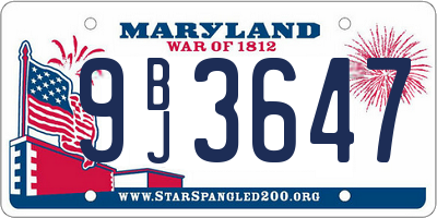MD license plate 9BJ3647