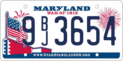 MD license plate 9BJ3654