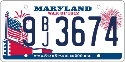 MD license plate 9BJ3674