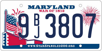 MD license plate 9BJ3807