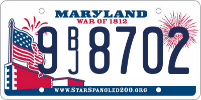 MD license plate 9BJ8702