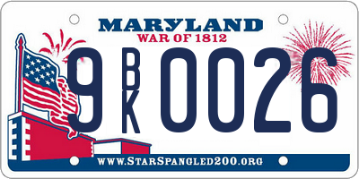 MD license plate 9BK0026