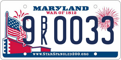 MD license plate 9BK0033