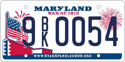 MD license plate 9BK0054