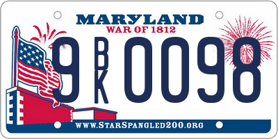 MD license plate 9BK0098