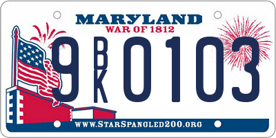 MD license plate 9BK0103
