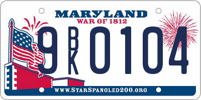 MD license plate 9BK0104
