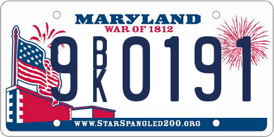 MD license plate 9BK0191