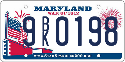 MD license plate 9BK0198