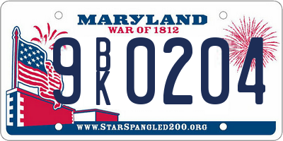 MD license plate 9BK0204