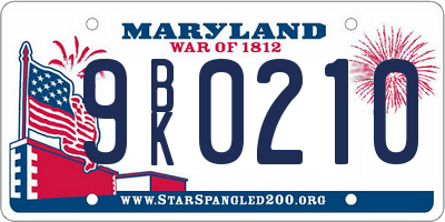 MD license plate 9BK0210
