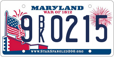 MD license plate 9BK0215