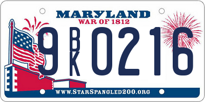 MD license plate 9BK0216